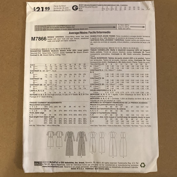 McCall’s Sewing Pattern 7866 - Picture 2 of 2